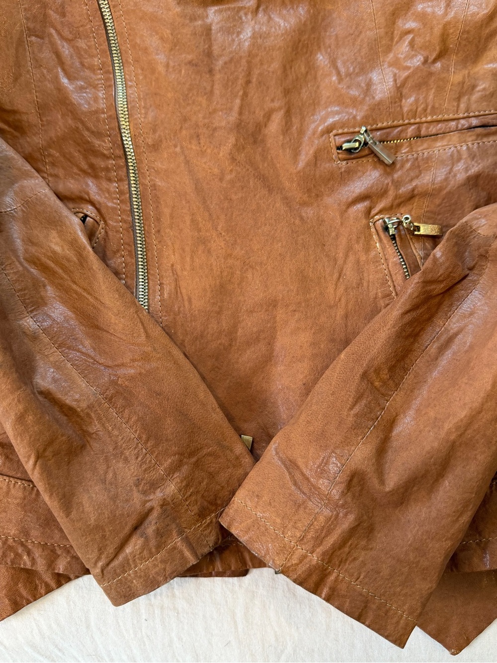 Vintage Lamb Leather Deconstructed Asymmetrical Moto Jacket Detachable Collar - Picture 8 of 10